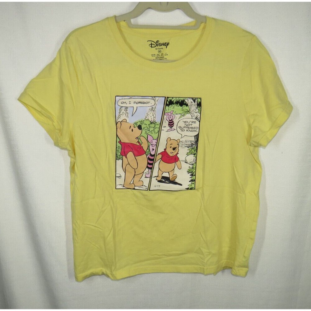 Disney Women's Winnie The Pooh & Piglet Yellow Cotton Tee Size M